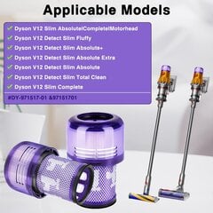 2tk HEPA asendusfilter Dyson V12 jaoks Detect Slim tolmuimeja Dyson V12 Slim Absolute Extra/Täielikult puhas/kohev lisatarvikute tagumine filter hind ja info | Tolmuimejate lisatarvikud | kaup24.ee