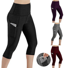 Naiste Casual High Waist Skinny Fitness Exercise Middle Leggings koos taskutegaYoga Püksid hind ja info | Naiste püksid | kaup24.ee