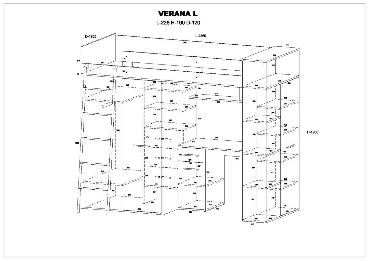 Narivoodi Meblocross Verana L, 200x90 cm, tammevärv / valge цена и информация | Lastevoodid | kaup24.ee