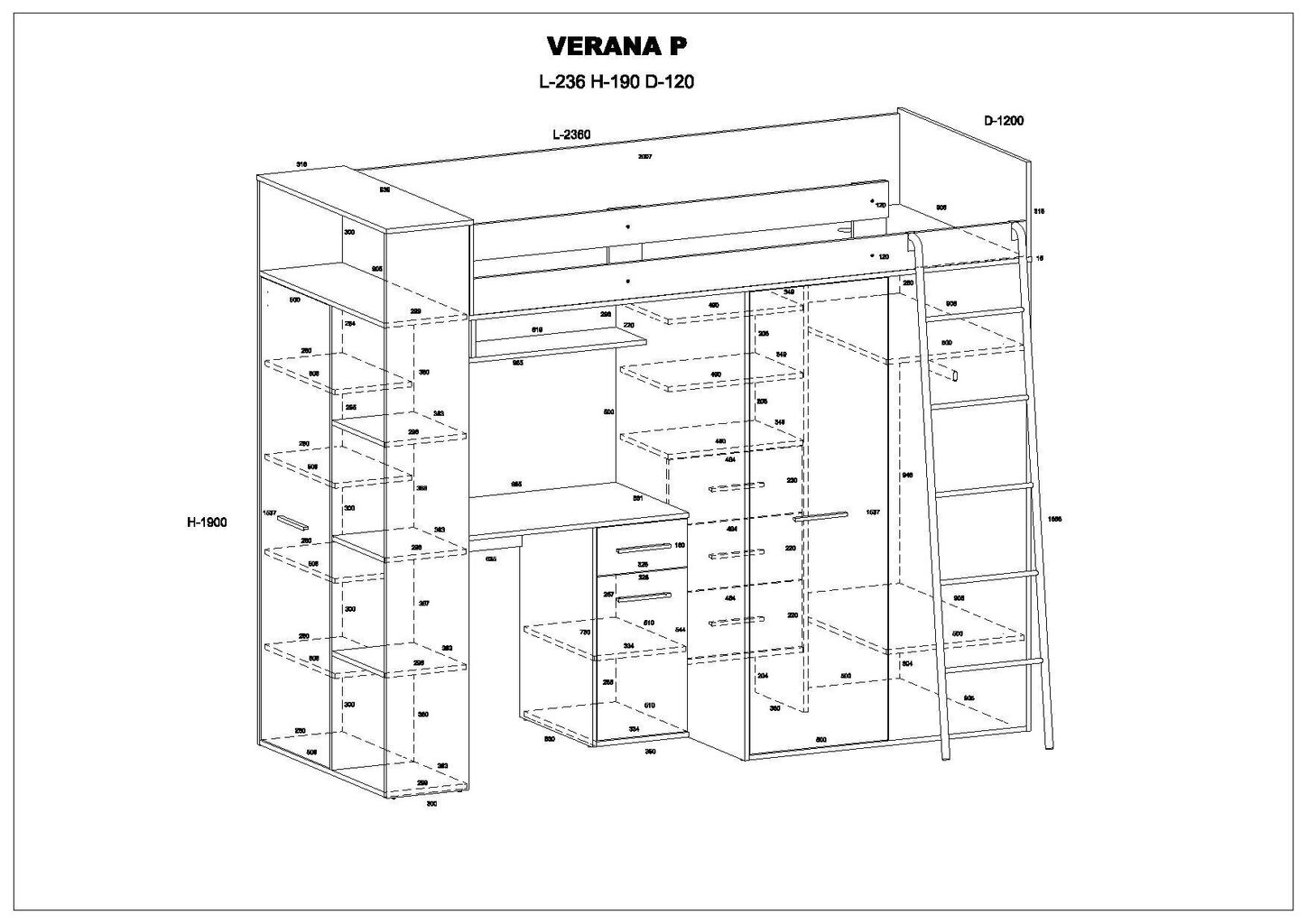 Narivoodi Meblocross Verana P, 200x90 cm, tamm/valge hind ja info | Lastevoodid | kaup24.ee