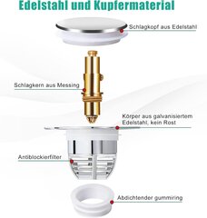 Valamukork Universaalne POP UP valamukork, äravooluava kate 32 41 mm цена и информация | Принадлежности для кухонных раковин и смесителей | kaup24.ee