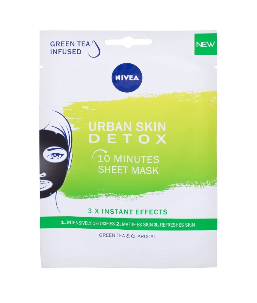 Puhastav lehtmask näole Nivea Urban Skin Detox, 1 tk цена и информация | Näomaskid, silmamaskid | kaup24.ee