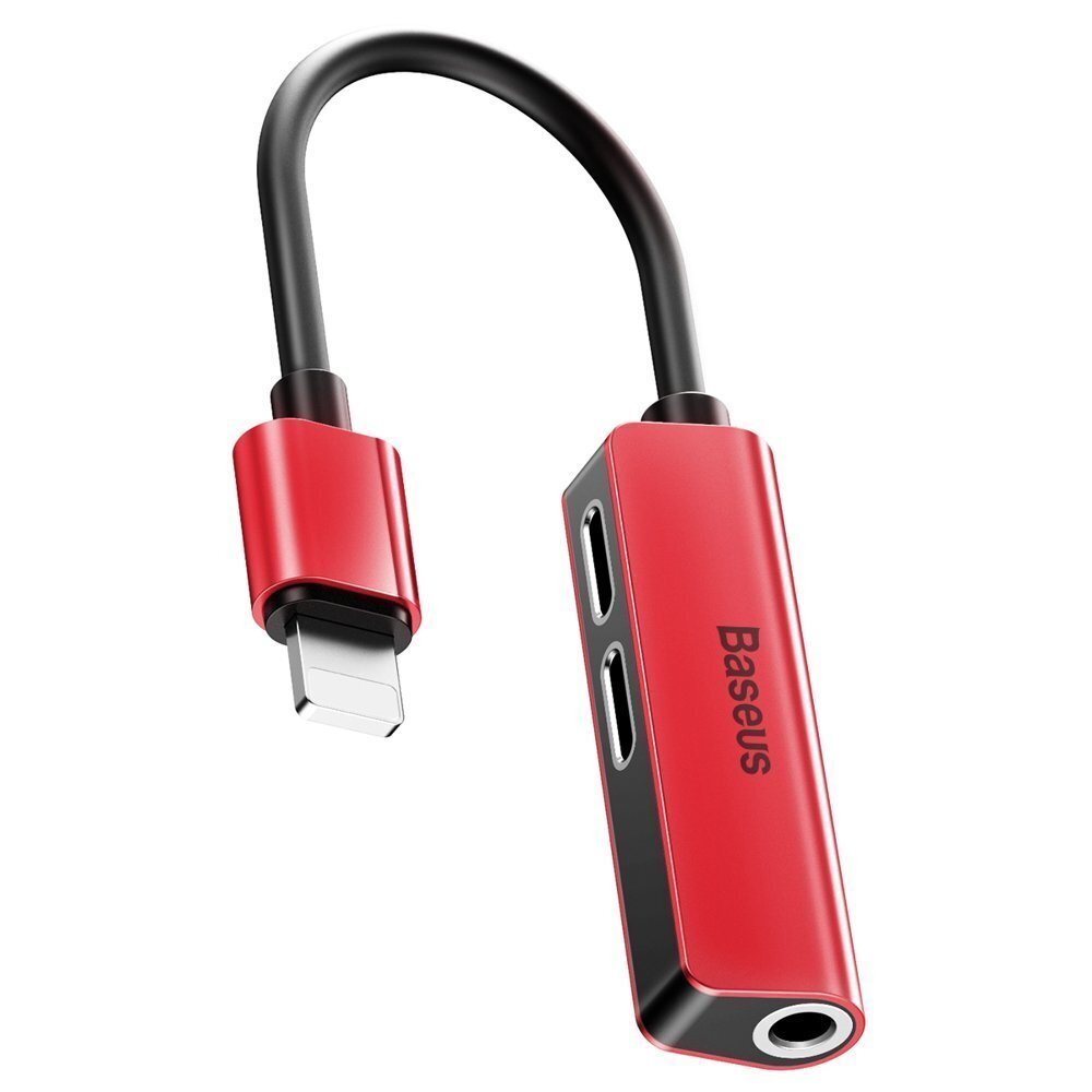 Baseus 3-in-1 iP Male to Dual iP & 3.5mm Female adapter, Punane hind ja info | USB jagajad, adapterid | kaup24.ee