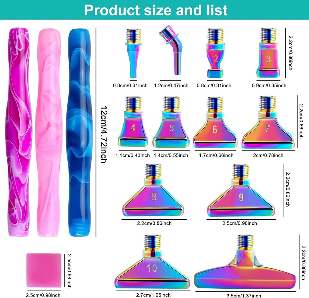 5D teemantmaalimise tarvikute pliiatsikomplekt, keermestatud metallist asenduspliiatsipeadega puurpliiats, maalimisliim savi mosaiigi tegemiseks küünte kunstiks D цена и информация | Tikkimistarvikud | kaup24.ee