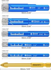 Plaadipuur teemanttrell klaasi puurikomplekt 5 osa 5, 6, 8, 10, 12 mm keraamikale, graniidile, klaasile, portselanile, plaatidele, kõvadele plaatidele, peenele hind ja info | Käsitööriistad | kaup24.ee