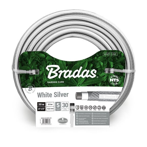 Kastmisvoolik Bradas NTS White Silver 1/2" 30m цена и информация | Kastekannud, voolikud, niisutus | kaup24.ee