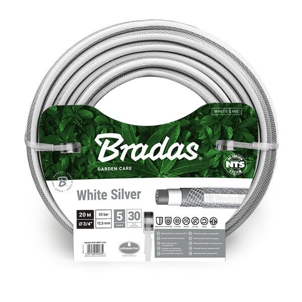 Kastmisvoolik Bradas NTS White Silver 3/4" 20m цена и информация | Kastekannud, voolikud, niisutus | kaup24.ee