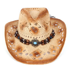 Western Cowboy Hat Mehed 2023 Suvine valge Kallaite Disain Sombrero Hombre Chapeau Femme Õlgkübar, Jazz Rannakübar цена и информация | Мужские шарфы, шапки, перчатки | kaup24.ee