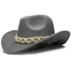 Suur suur, plusssuurus retrovalge õõnes kootud rihm Unisex villane laia äärega kauboi läänemüts Cowgirl pidulik kaablimüts 61cm цена и информация | Мужские шарфы, шапки, перчатки | kaup24.ee