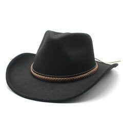 Winter Roll Up Brim Western Cowboy müts Nahast Retro Gentleman Lady Jazz Cowgirl Cap Church Sombrero mütsid цена и информация | Мужские шарфы, шапки, перчатки | kaup24.ee