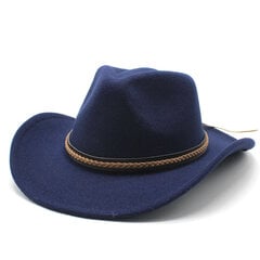 Winter Roll Up Brim Western Cowboy müts Nahast Retro Gentleman Lady Jazz Cowgirl Cap Church Sombrero mütsid цена и информация | Мужские шарфы, шапки, перчатки | kaup24.ee