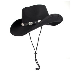 Moodne Wool Western Cowboy müts naiste meestele Roll Up Brim Jazz Cowgirl müts metallist vööga Fedora Toca Sombrero müts hind ja info | Meeste sallid, mütsid ja kindad | kaup24.ee