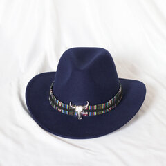 Kauboi müts sügistalvine lehma muster fedora müts kahepoolne paksendatud curling härja pea logo unisex jazz hind ja info | Meeste sallid, mütsid ja kindad | kaup24.ee