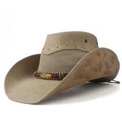 Naised Mehed Nahast Western Cowboy Müts Suvine võrk Sombrero Hombre Mütsid võrguga isa Ristiisa Mütsid 2 Szie Plus Size цена и информация | Мужские шарфы, шапки, перчатки | kaup24.ee