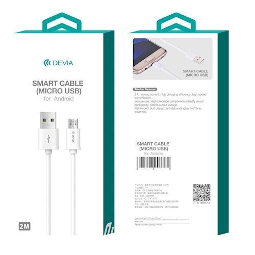 Devia Smart (micro-USB | 2 m) Kaabel, Valge цена и информация | Mobiiltelefonide kaablid | kaup24.ee