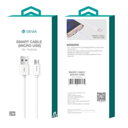 Devia Smart (micro-USB | 2 m) Kaabel, Valge hind ja info | Mobiiltelefonide kaablid | kaup24.ee