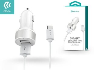 Автомобильная зарядка Devia Smart с 2 USB разъемами, 2.4A, Type-C, белая цена и информация | Зарядные устройства для телефонов | kaup24.ee