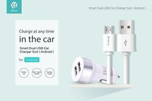 Автомобильная зарядка Devia Smart с 2 USB разъемоми (2.4A) + microUSB белая цена и информация | Зарядные устройства для телефонов | kaup24.ee