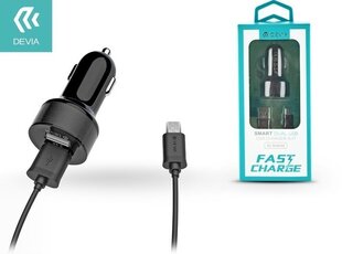 Devia Smart Series Premium Autolaadija 2 x USB 2.4A + Micro USB Cable 1m, Must hind ja info | Mobiiltelefonide laadijad | kaup24.ee