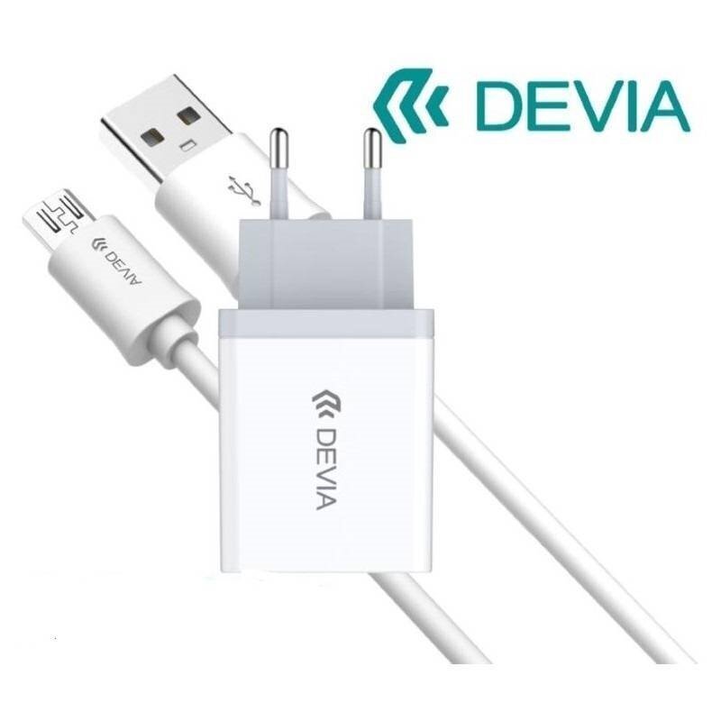 Devia Smart Charger Universal Adaptive Travel Charger USB / 5V / 2.1A / 10.5W + Micro USB Cable 1m, Valge цена и информация | Mobiiltelefonide laadijad | kaup24.ee