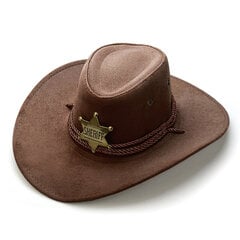 INS Unisex naiste meeste imitatsioon seemisnahast kuue otsaga tähega Sheriff laia äärega päikesekaitsemüts Beach Cowboy Cowgirl läänemüts цена и информация | Мужские шарфы, шапки, перчатки | kaup24.ee