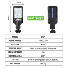 18led välitingimustes päikeseenergia tänavavalgusti veekindel andur aiavalgusti pööratav kronstein aiavalgusti sein hind ja info | Jõulutuled | kaup24.ee