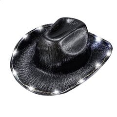 Western Style Cowgirl Müts Retro Stiilis Litrid LED Light Brim Jazz Top Müts Sünnipäevapidu Ööklubi Vilt Cowboy Cap Meestele Naistele hind ja info | Meeste sallid, mütsid ja kindad | kaup24.ee