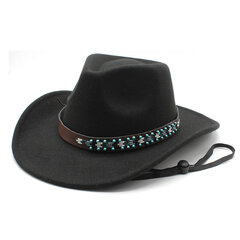 Kauboi müts Cowgirl Jazz Caps Western Polyester kumera äärega isikupära rihm ühevärviline koos tuulekindla köiega NZ0057 цена и информация | Мужские шарфы, шапки, перчатки | kaup24.ee