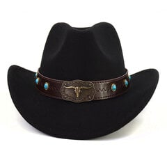 Bull's Head Band Western Cowboy Müts naistele Meestele Talvine Sügis Jazz Cowgirl Cloche Sombrero Mütsid Vilt Fedoras Päikesemütsi hind ja info | Meeste sallid, mütsid ja kindad | kaup24.ee