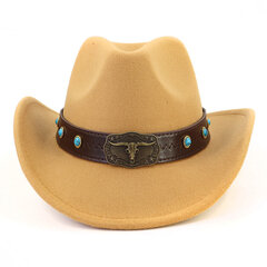 Bull's Head Band Western Cowboy Müts naistele Meestele Talvine Sügis Jazz Cowgirl Cloche Sombrero Mütsid Vilt Fedoras Päikesemütsi hind ja info | Meeste sallid, mütsid ja kindad | kaup24.ee