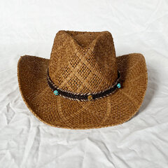 Vintage õlgmüts Western Cowboy Müts Kevadsuvi Panama päikesekübarad Retro Elegantne Cowgirl Jazz Cap Sombrero Hombre hind ja info | Meeste sallid, mütsid ja kindad | kaup24.ee