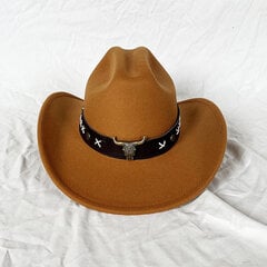 2023 Kauboimüts Unisex Solid Jazz Hat with Cattle Investment Dekoratsioon Lääne kauboi müts sombrero hombre цена и информация | Мужские шарфы, шапки, перчатки | kaup24.ee