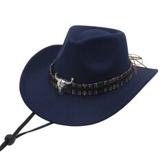 Klassikalised Western Cowboy mustad mütsid meestele Bull Decor Jazz Naiste kantrikübar etnilises stiilis retro ratsu viltkübarad reisi Fedoras цена и информация | Мужские шарфы, шапки, перчатки | kaup24.ee