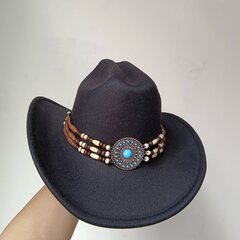 Cowhead Cowboy Hat meeste härrasmeeste naiste jazzkauboi müts nahast laia äärega Cloche Church Sombrero Hombre müts цена и информация | Мужские шарфы, шапки, перчатки | kaup24.ee