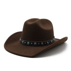 Unisex Cowboy Müts Four Seasons Western Caps Naistele ja Meestele Villane 57 58cm Dekoratiivsed Rihmad Etnilises stiilis ühevärviline NZ0096 цена и информация | Мужские шарфы, шапки, перчатки | kaup24.ee