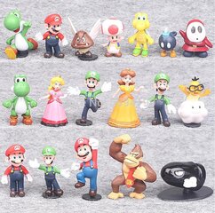 18 tk Super Mario Bros PVC tegevusfiguurid mänguasjad Yoshi Peach Princess Luigi Shy Guy Odyssey Donkey Kong mudel Cartoon nukud hind ja info | Mudelautode kollektsioneerimine | kaup24.ee