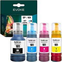 Komplekt 4 pudelit Epson 101 CMYK printeritinti, 130 ml musta, 70 ml iga värvi, ühildub EcoTank ITS L4150, L4160, L6160, L6170, L6190, L4260, L4266, L6260, L6270, L6276, L6290 tindiga. hind ja info | Tindiprinteri kassetid | kaup24.ee