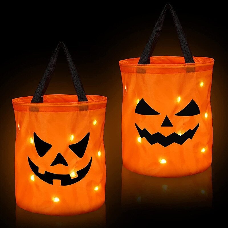 Halloweeni LED-valgusti, trikk või maiuspala kõrvitsa kommikotid, kokkupandav Halloweeni korv цена и информация | Peokaunistused | kaup24.ee