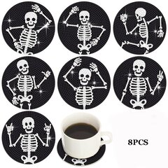 8 tk. DIY Teemantmaaling aluste Halloweeni õuduskolju pealuu joogitass padi matt Teemanttikandid koduköögi lauakaunistus hind ja info | Aplikatsioonid, dekoratsioonid, kleebised | kaup24.ee