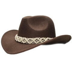 Suur suur, plusssuurus retrovalge õõnes kootud rihm Unisex villane laia äärega kauboi läänemüts Cowgirl pidulik kaablimüts 61cm цена и информация | Мужские шарфы, шапки, перчатки | kaup24.ee