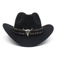 Western Retro Belt Meeste Kauboi Müts Talvine Sügis Kirik Kantrikübar Jazz Briti Naiste Viltkübarad Vintage ratsukübarad Meestele цена и информация | Мужские шарфы, шапки, перчатки | kaup24.ee