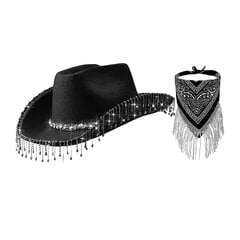 Vilt Cowgirl Müts Glitter Rhinestone Fringe Kauboi müts narmastega Bandana Bling Tutid Halloweeni Cosplay Kostüümid Rekvisiidid цена и информация | Мужские шарфы, шапки, перчатки | kaup24.ee