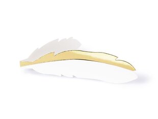 Nimekaart Feathers, kuldne, 10.5x3cm (1 karp/ 50 pakki) (1 pakk/ 10 tk) hind ja info | Peokaunistused | kaup24.ee