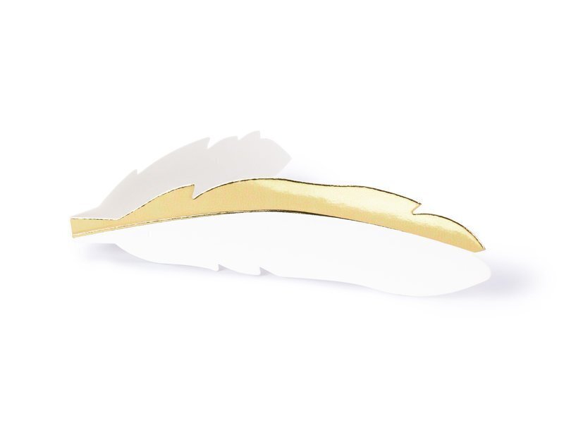 Nimekaart Feathers, kuldne, 10.5x3cm (1 karp/ 50 pakki) (1 pakk/ 10 tk) цена и информация | Peokaunistused | kaup24.ee