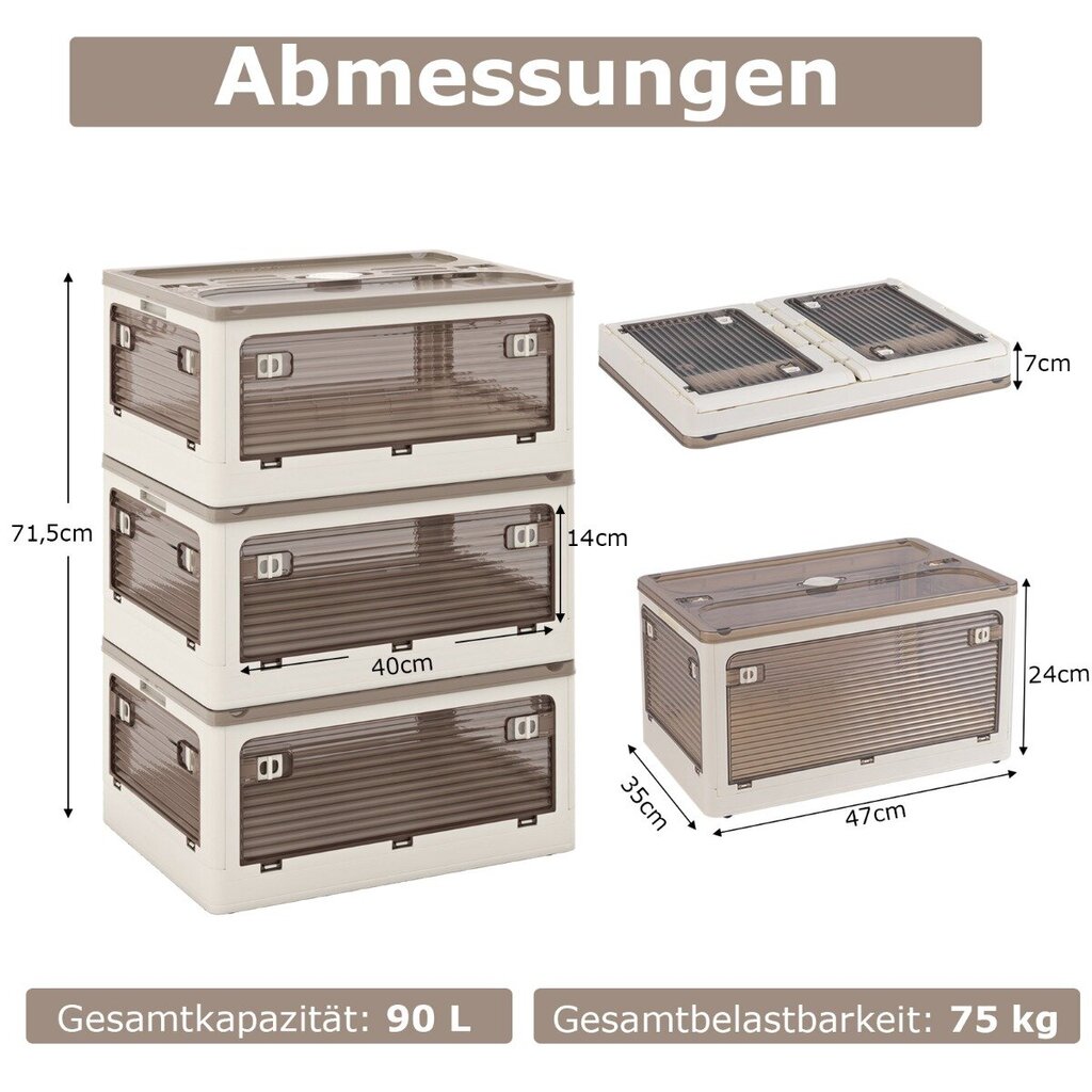 Costway Komplektis 3 ratastel kaanega hoiukasti hind ja info | Riiulid | kaup24.ee