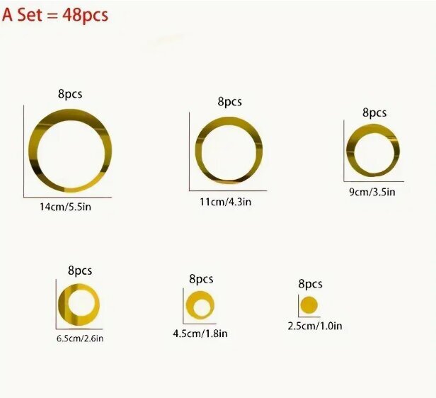 Purunemiskindlad 3D kuldsed akrüülpeegli kleebised – 48 tk, isekleepuvad цена и информация | Seinakleebised | kaup24.ee