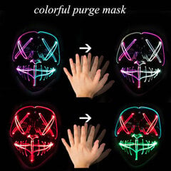 Helendav Led Purge Mask Halloween Cosplay Kostüüm Ööklubi Masquerade Party Neoonvärvi muutev mask Karnevali hõõguv mask цена и информация | Праздничные декорации | kaup24.ee