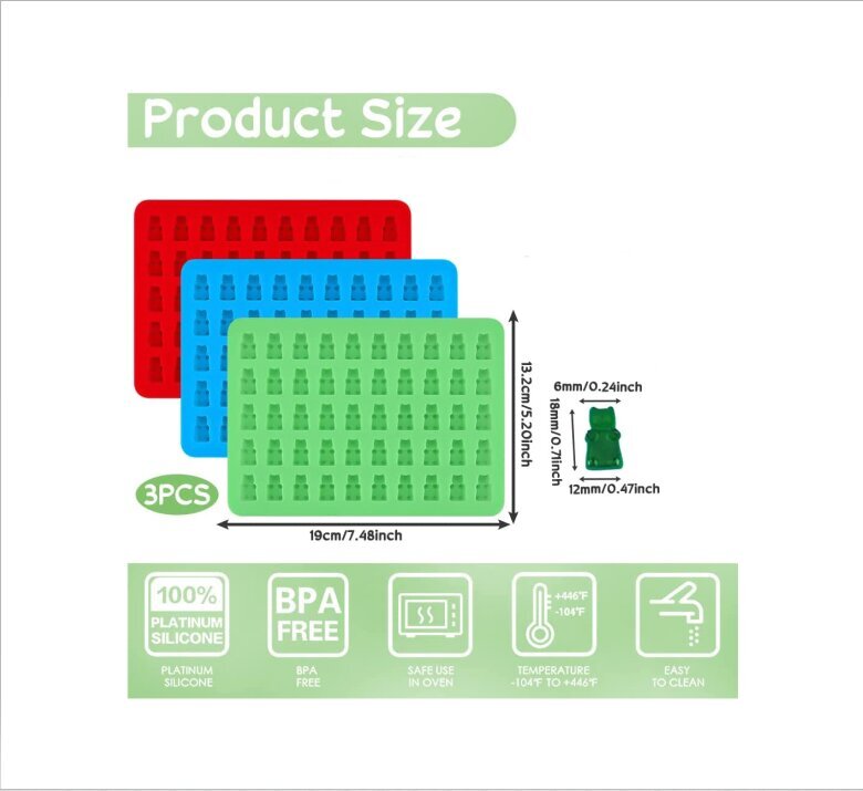 3 pakki kummikaru vormi mini silikoonvormi nakkumatu šokolaadivorm hind ja info | Ahjuvormid ja küpsetustarvikud | kaup24.ee