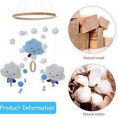 Võrevoodi Tuulekellad ja viltpallid 3D Cloud Crib Decor, sinine цена и информация | Элементы декора для стен, потолка | kaup24.ee