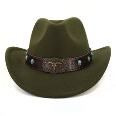 Bull's Head Band Western Cowboy Müts naistele Meestele Talvine Sügis Jazz Cowgirl Cloche Sombrero Mütsid Vilt Fedoras Päikesemütsi hind ja info | Meeste sallid, mütsid ja kindad | kaup24.ee